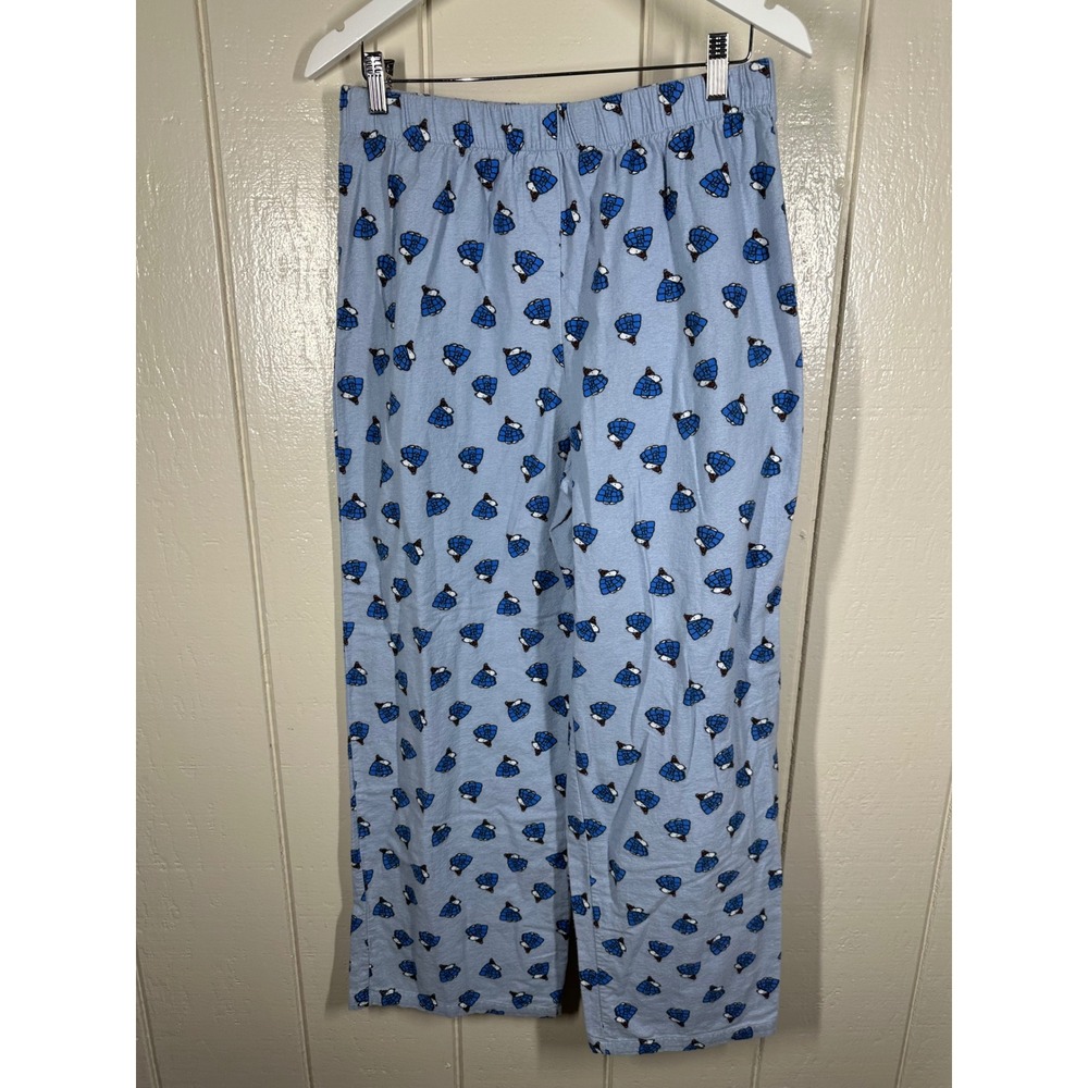 Peanuts Pajama Pants Women L Blue Snoopy Puffer Jacket Print Lounge Sleepwear